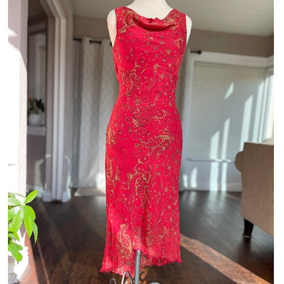 B. Darlin Red Cowl Neck Sleeveless Asymmetrical Hemline Paisley Dress, Size 5/6 - Picture 1 of 9